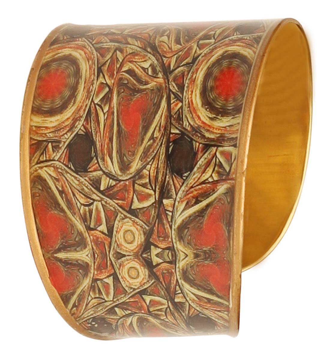 2.6” Brass Cuff Bracelet with Colorful Abstract Pattern - Antique-Look Accessories / Jewelry / Gifts for Her - Buy in Bulk Wholesale